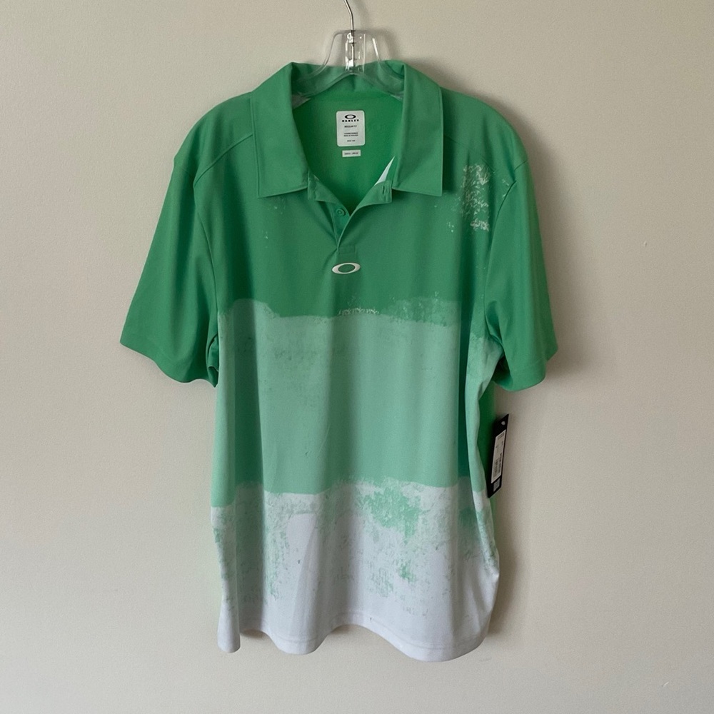 Oakley Color Block Shade Polo Shirt Green Men’s L NWT Golf Tennis Pickleball